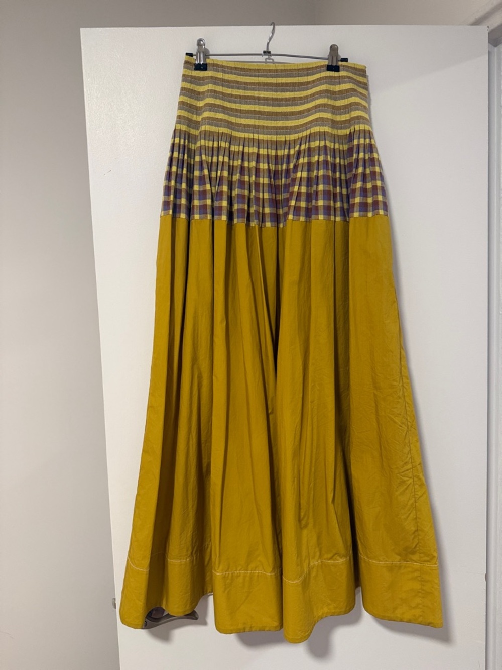 Tory Burch Mustard Yellow Maxi Skirt with Striped Waist